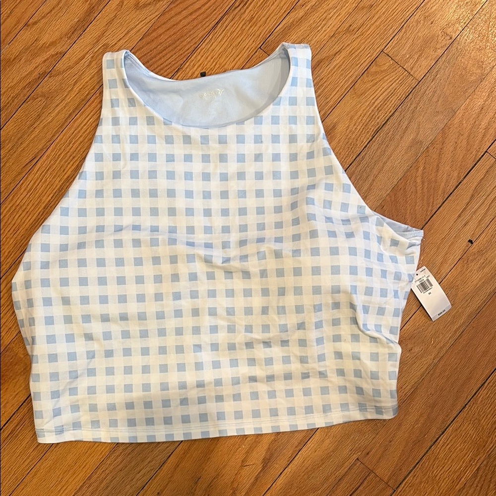 Blue and White Gingham Crop Top athletic NWT